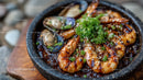 Spicy Shrimp and Mussels with Black Bean Sauce in a Black Bowl