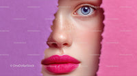 Close-Up Portrait of a Glamorous Model with Pink Lipstick