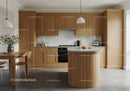 Warm Wooden Kitchen with Island and White Subway Tiles