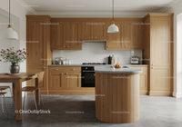 Warm Wooden Kitchen with Island and White Subway Tiles