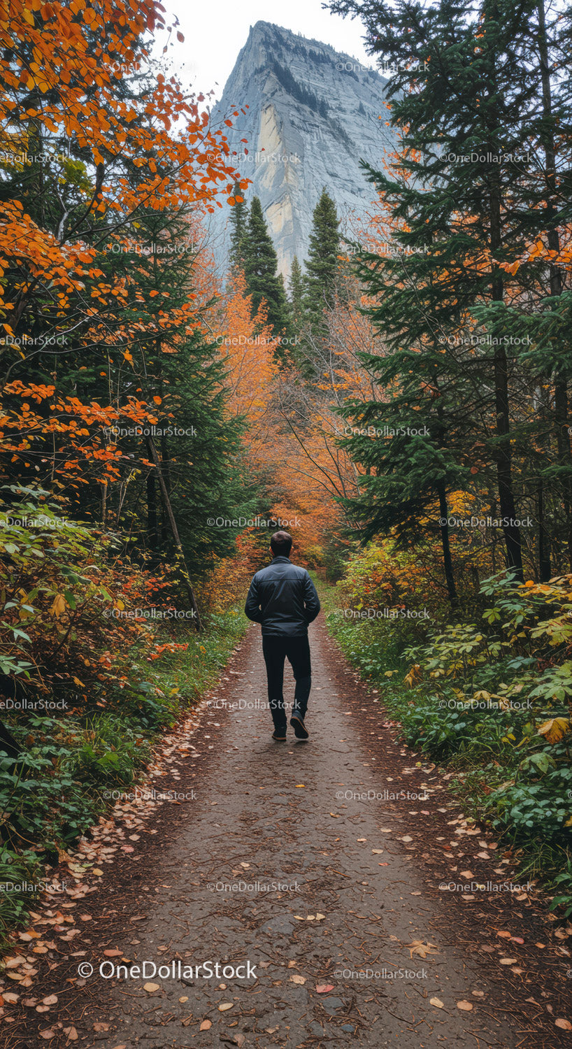 Scenic Mountain Forest Trail During Autumn with Lush Colorful Foliage