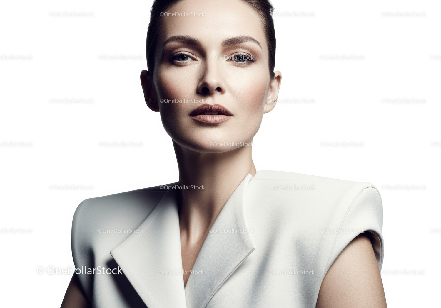 Elegant Female Portrait with Stylish Makeup and White Blazer