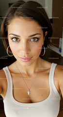 Close-up of a confident young woman with brown hair