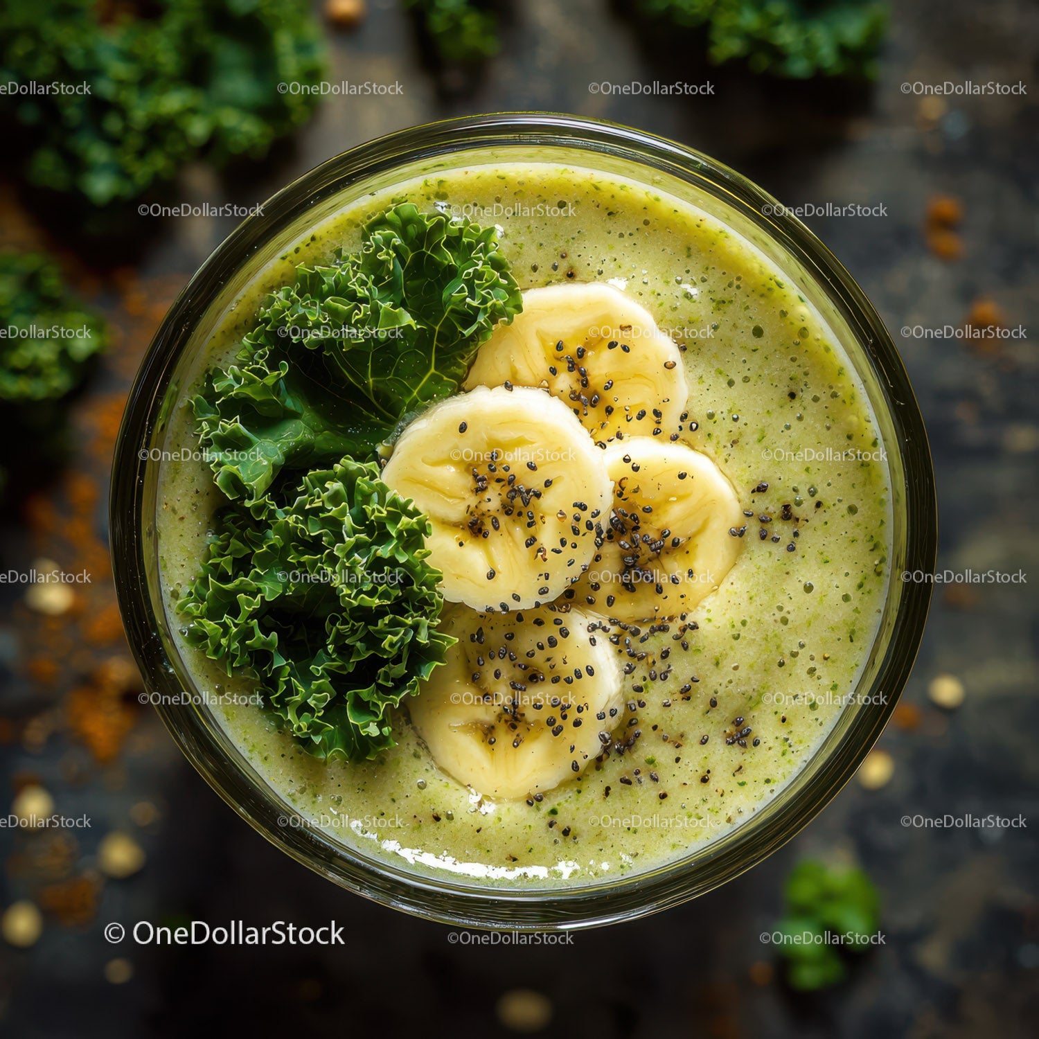 Healthy Green Smoothie with Banana Kale and Chia Seeds
