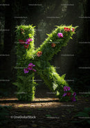Floral Letter K Made of Green Leaves and Colorful Flowers