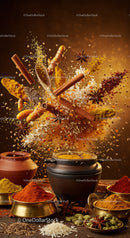 Variety of Exotic Spices and Herbs in Motion