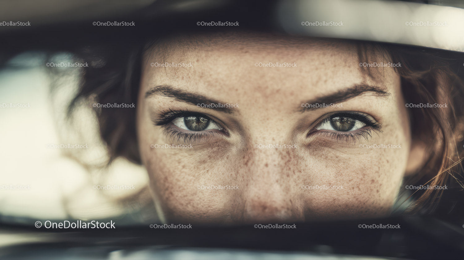Portret kobiety z zielonymi oczami i piegami z bliska