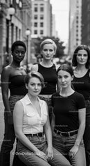 Confident diverse women posing together outdoors in city