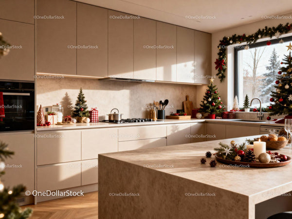 Cozy Modern Kitchen Decorated for Christmas Holiday