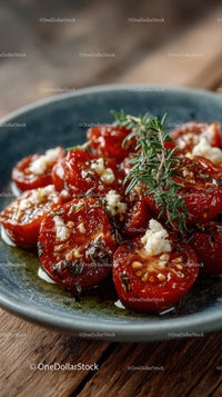 Fresh Cherry Tomato Salad with Herbs on Rustic Bowl