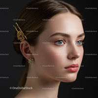 Elegant Woman with Jewelry and Flower Hair Clip in Stylish Portrait
