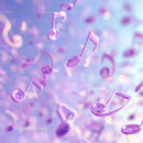 Purple Pink Musical Notes Floating in Bright Abstract Background