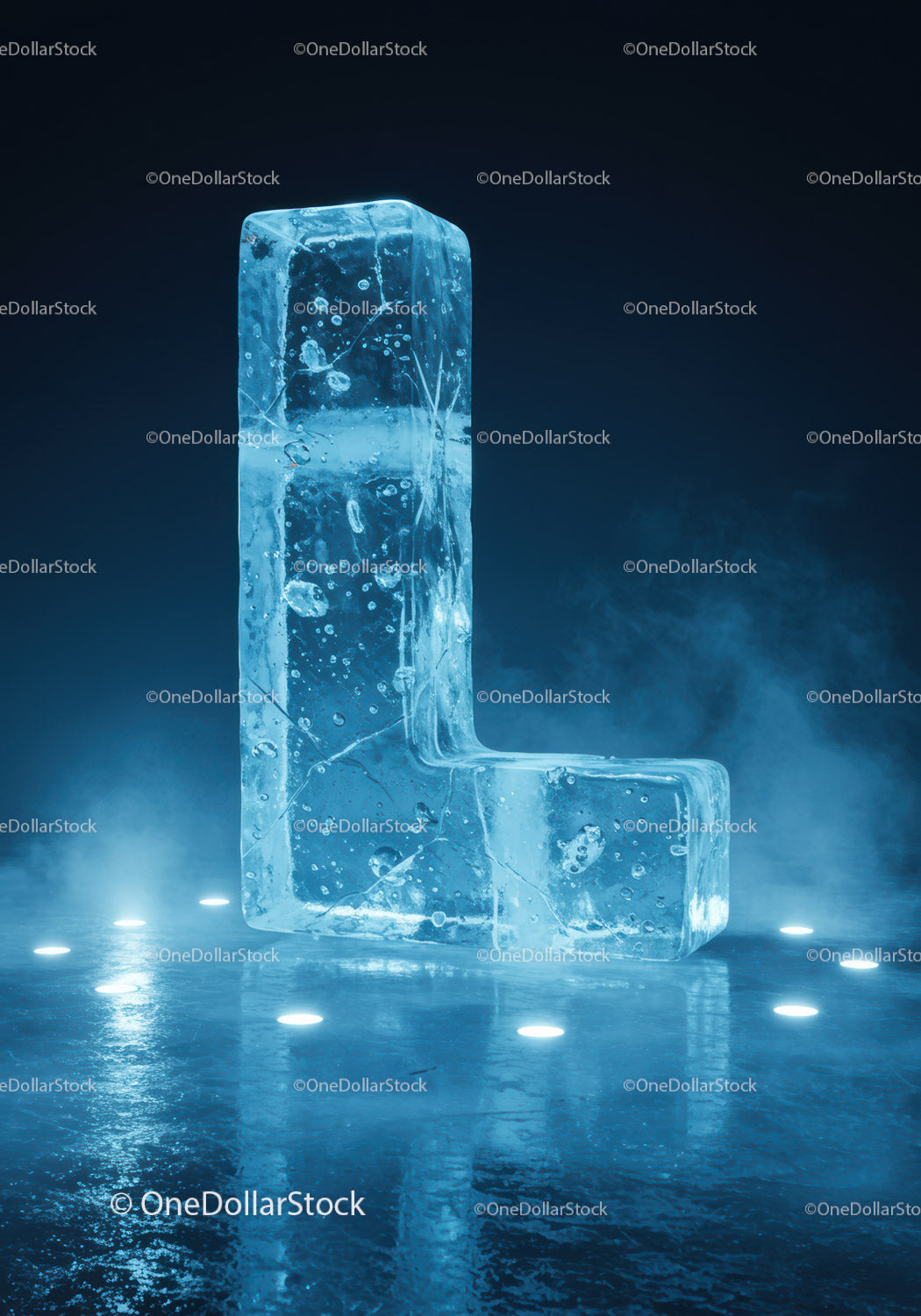 Glowing Ice Sculpture Shaped Like Letter L on Frozen Surface