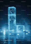 Glowing Ice Sculpture Shaped Like Letter L on Frozen Surface