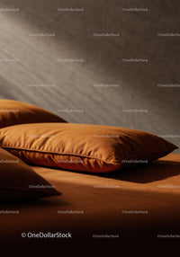Silky Orange Pillow and Bedding Scene in Cozy Modern Bedroom