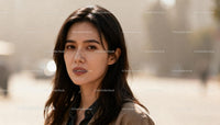 Thoughtful woman with dark hair in natural light