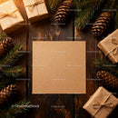 Blank Kraft Paper Card with Christmas Gifts and Pinecones JPG Mockup Image preview