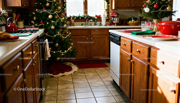 Cozy kitchen decorated for Christmas with festive details