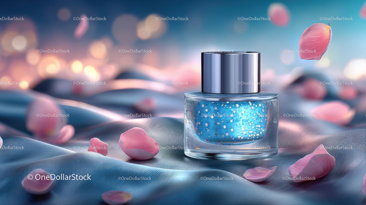 Luxury Cosmetic Jar Surrounded by Delicate Rose Petals