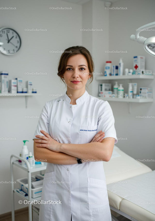 Profesjonalna Kobieta Lekarz w Białym Fartuchu Medycznym w Klinice