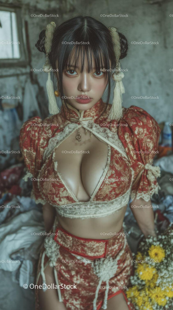 Glamorous Woman in Traditional Chinese Qipao with Vintage Style
