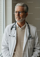 Professional Senior Male Doctor in White Coat with Stethoscope