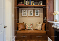 Cozy Home Nook with Elegant Wooden Bench and Butterfly Wall Art