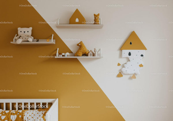 Colorful Children's Nursery with Toy Bear and Felt Animal Wall Art
