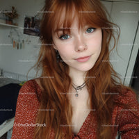 Close Up Portrait of Red Haired Girl with Blue Eyes and Freckles