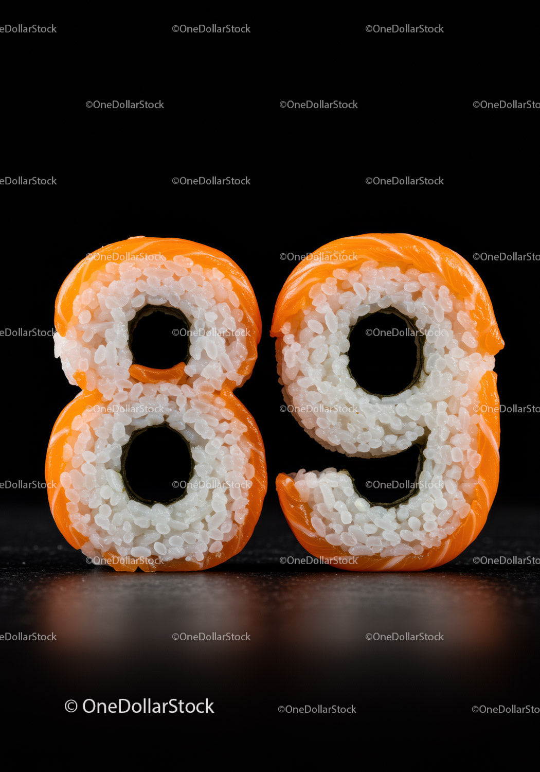Numbers Eight And Nine Made From Sushi Rice And Salmon