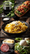 Fresh Pasta with Parmesan Cheese and Herbs with Meat Ribs and Salami