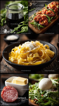 Fresh Pasta with Parmesan Cheese and Herbs with Meat Ribs and Salami