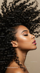 Profile of Woman with Voluminous Curly Hair and Makeup