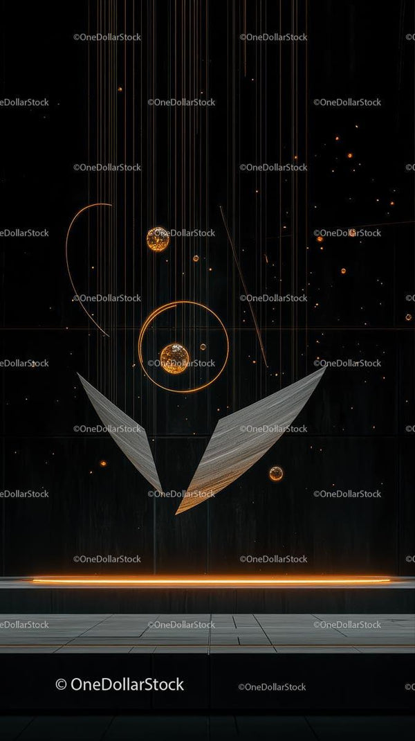Futurystyczna cyfrowa scena kosmiczna z neonowymi cząsteczkami i geometrycznymi kształtami
