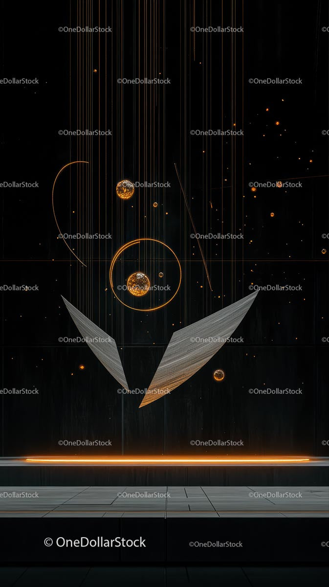Futuristic Digital Space Scene with Neon Particles and Geometric Shapes