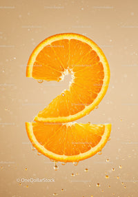 Fresh orange slices with juice droplets on beige background