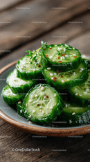 Fresh Cucumber Slices with Spice Sprinkle in a Rustic Bowl