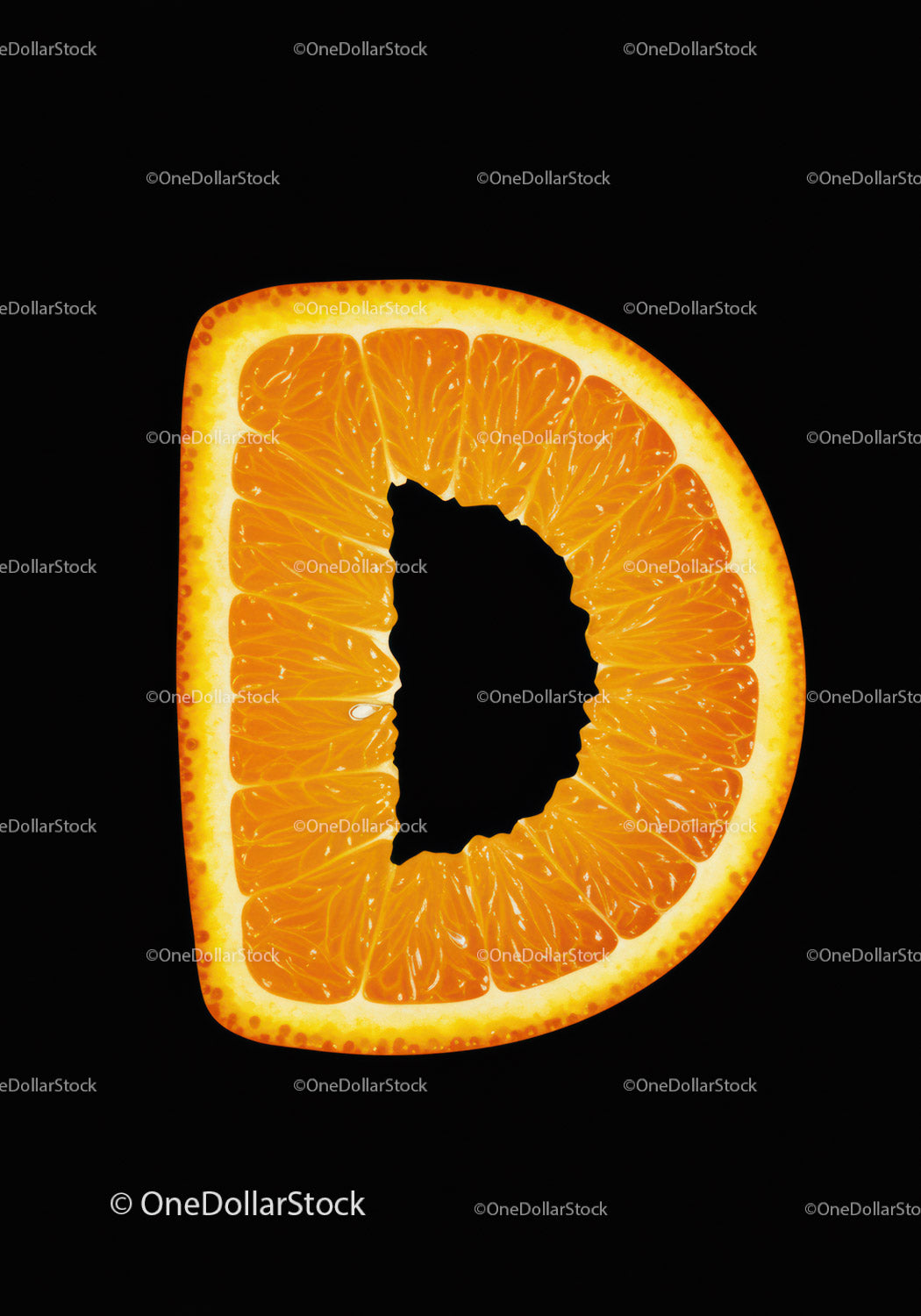 Slice of Orange Shaped Like Letter D on Black