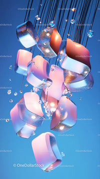Modern Artistic Hanging Glass Chandelier with Pink and Blue Tones