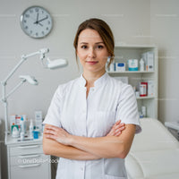 Confident Female Medical Professional Standing in Modern Healthcare Environment