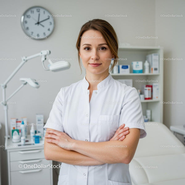 Pewna siebie kobieta profesjonalistka medyczna w nowoczesnym środowisku opieki zdrowotnej