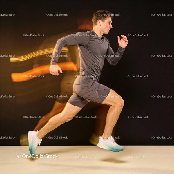 Male athlete sprinting in motion with dynamic blur effect