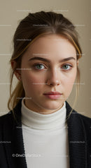 Portrait of a Young Woman with Blue Eyes and Natural Makeup