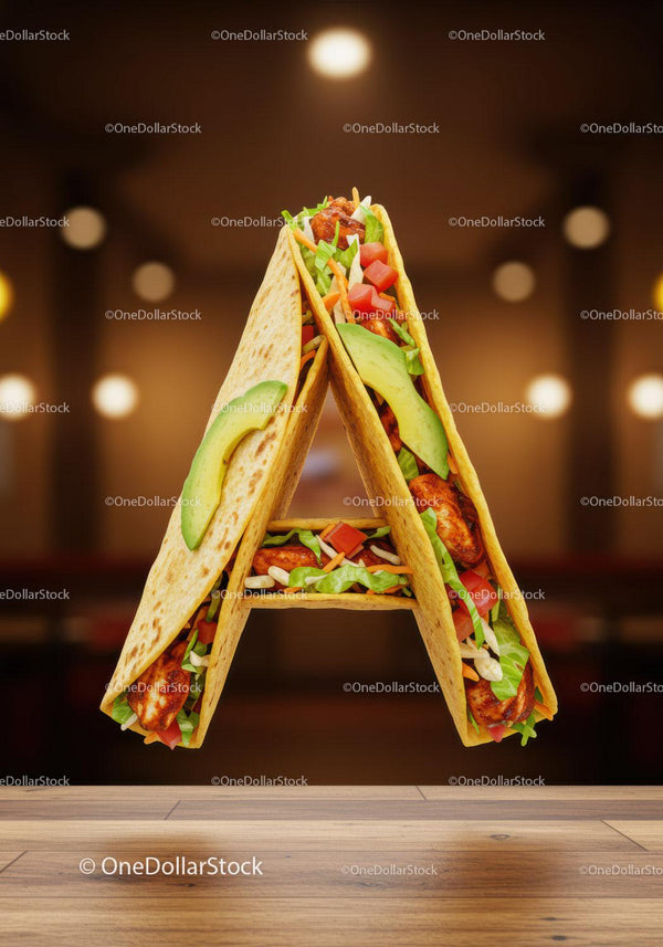 Taco Arranged in Letter A with Fresh Ingredients