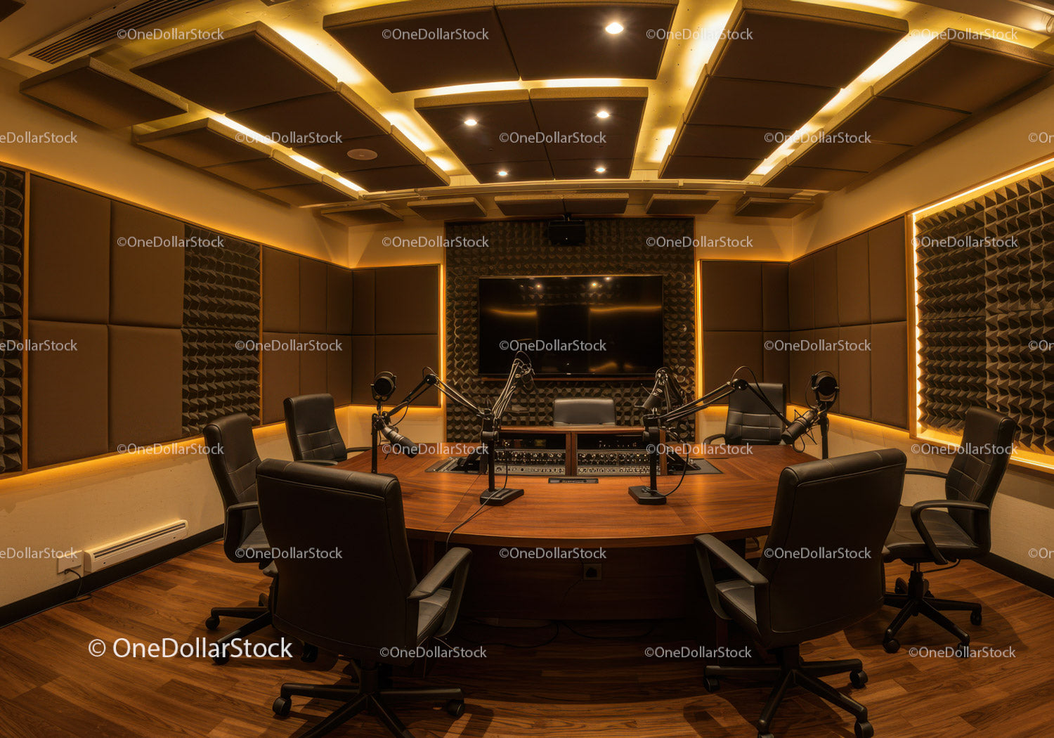 Modern Broadcasting Room with Acoustic Wall Panels and Professional Sound Equipment