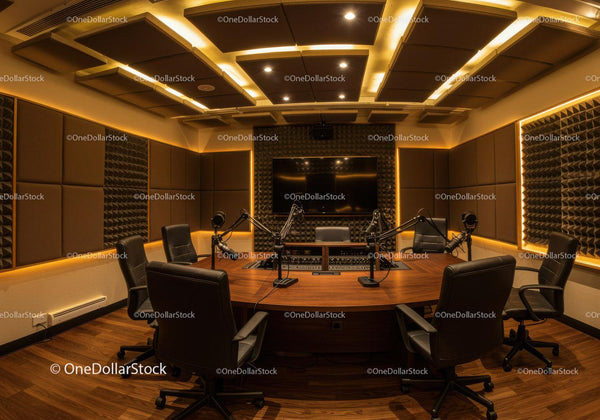 Nowoczesne Studio Radiowe z Panelami Akustycznymi i Profesjonalnym Sprzętem Dźwiękowym