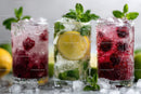 Assorted Fruit Infused Sparkling Drinks with Ice and Mint