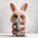 Cute Bunny Wearing Sunglasses and Cozy Pink Sweater Holding Coffee Mug