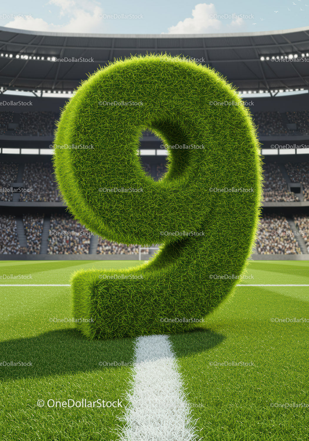 Large Grass Number Nine Standing on Soccer Field