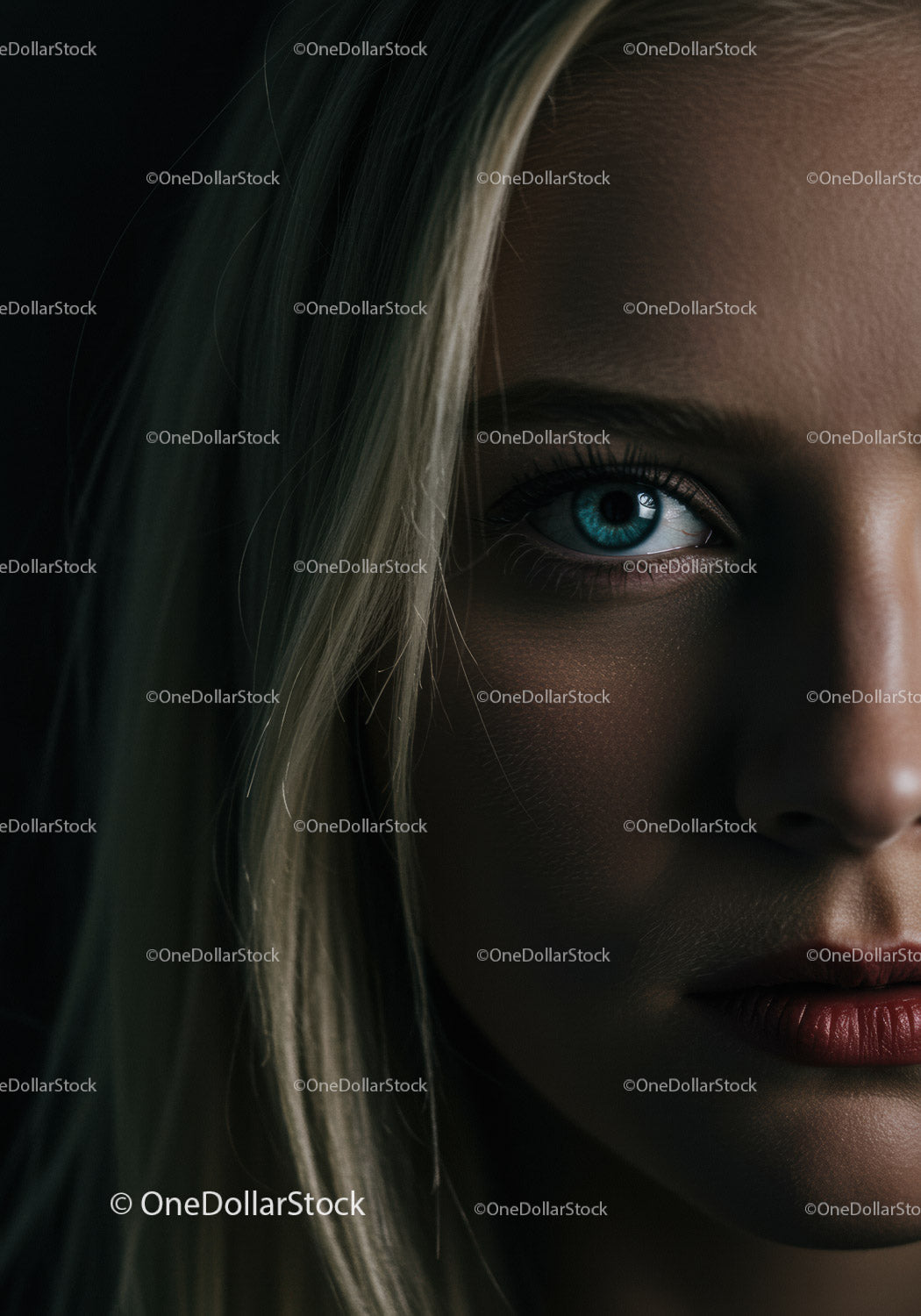 Closeup portrait of woman with striking blue eyes